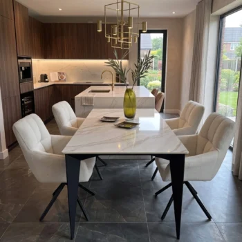 Amy kerámialapos étkezőasztal (fehér/bézs)  180x90 Cm