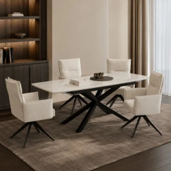 Livorno bővíthető kerámialapos asztal 180x90Cm fehér/bézs